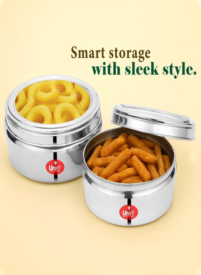 Unify 2 Pieces Stainless Steel Flat Storage Container Set with See-Through Lid | (1 Ltr & 1.2 Ltr) | Puri Dabba | Airtight Multipurpose Kitchen Canisters - Image 5